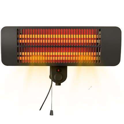 Cheqo® Terrasverwarmer Wandmodel – Infrarood Verwarming Buiten – Elektrische Patio Heater 2000W – Quartz Verwarmingsbuis – 3 Warmtestanden – Spatwaterdicht IP34 – Balkonverwarmer – Weersbestendig – Energie-efficiënt – Wandmontage