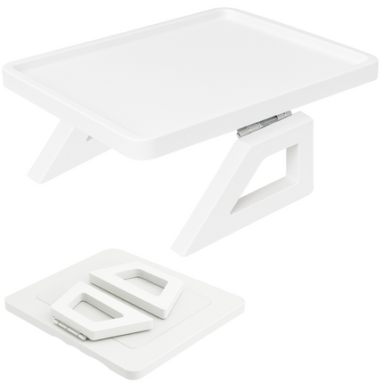 Cheqo® Armleuning Dienblad - Bamboe Materiaal - Wit Dienblad - Inklapbaar Dienblad - Antislip Functie - Banktafel Dienblad - Wit Bamboe - Dienblad Voor Bank - Dienblad Accessoire