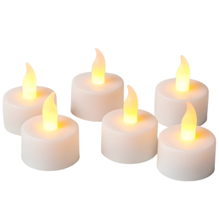 Cheqo® LED Theelichten Elektrisch - Flikkerend Warmwit Licht - Witte LED Kaarsen - Theelicht Set - Elektrische Waxinelichtjes - Decoratief Licht - Vervangbare Batterijen - Set Van 6 Waxine Lichtjes - Kaarsjes Elektrisch