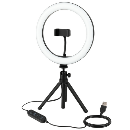 Cheqo® Selfie Ringlamp - Ring Light Met Statief - Ring Lamp LED - TikTok Content Creatie Tripod - USB Voeding - Telefoonhouder