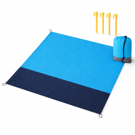 Cheqo® Strandmat - Strandkleed - Picknickkleed - Strandmat Opvouwbaar - Zandvrij Strandkleed - Strandmat Xxl - Waterdicht Strandkleed - Picknickdeken - Stranddeken - Strandmat Groot - Blauw Strandkleed