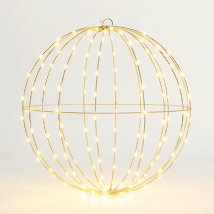 Cheqo® Kerstverlichting Buiten - Decoratieve Bal - Warm Witte LED - Spatwaterdicht - Tuinverlichting - Kerstdecoratie - Zilveren Frame - LED Lampjes - Timer Functie - 50 CM Diameter - Hangende Verlichting - IP44 - Kerst Decoratie
