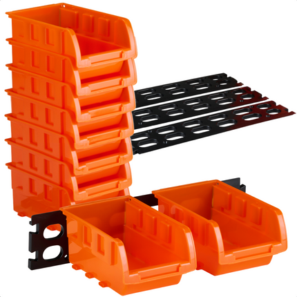 Cheqo® Stapelbare Sorteerbakjes - Opbergbakjes Oranje - Set Van 8 Stuks - Kantoorbenodigdheden Opbergen - Hobbyartikelen Organizer - Sieraden Opbergen - Kostbaarheden Sorteren - Veelzijdige Opbergoplossing - Ruimtebesparend Ontwerp