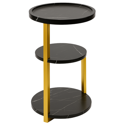 Cheqo® Moderne Bijzettafel - Bijzet Tafel Zwart Goud - Goudkleurig Metalen Frame - MDF Plateau - Zwart Gemarmerd - Ronde Bijzettafel - Stijlvolle Bijzettafel - Bijzettafel Woonkamer - Luxe Design - Moderne Uitstraling - Compacte Bijzettafel