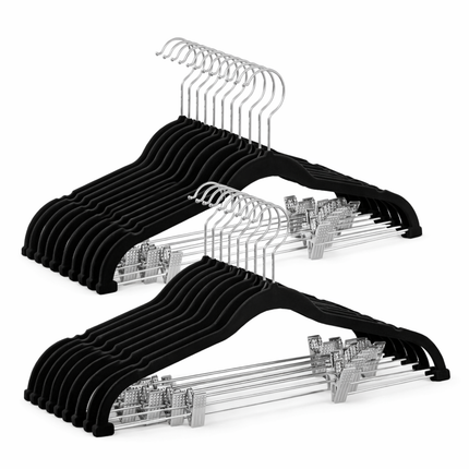 Cheqo® Broekhangers Met Knijpers - Knijperhangers - Rokhangers Met Knijpers - Kledinghangers Met Knijpers - Broekklem Hanger - Kledinghanger Met Klemmen - Zwarte Broekhangers Met Knijpers