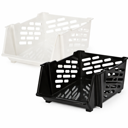 Cheqo® Opbergbox - Opbergbak - Stapelbare Opbergbak - Stapelkrat - Opbergkrat - Stapelbare Krat - Opbergbak Kunststof - Opbergbak Zwart - Opbergbak Wit