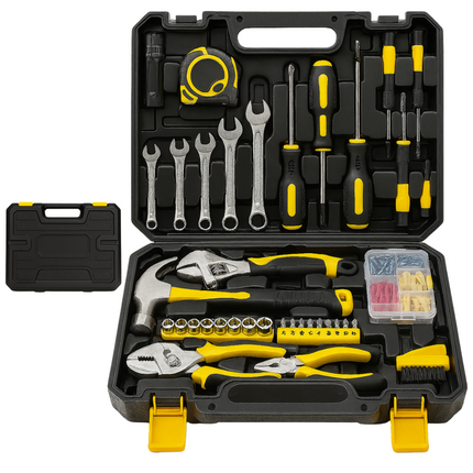 Cheqo® 88-Delige Gereedschapset - Gereedschapskoffer - Handgereedschap Set - Complete Gereedschapsset - Klauwhamer - Schroevendraaiers - Tangen - Imbussleutels - Precisie Schroevendraaiers - Steek-Ringsleutels - Dopsleutels - Bits