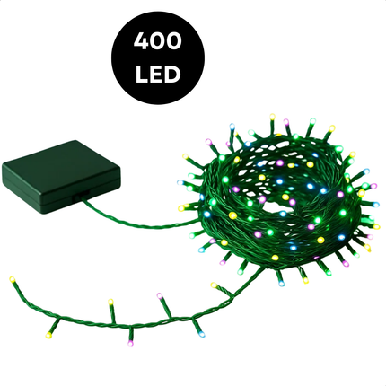 Cheqo® Microcluster Kerstverlichting - 400 LED Lampjes - 8 Meter Lengte - Multi Colour - 8 Lichtfuncties - Geheugenfunctie - Timer 8 Uur - IP44 Adapter - Voor Binnen En Buiten - Kerstboom Verlichting - Kerstboomverlichting - Kerstlampjes