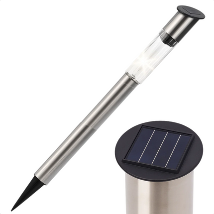 Cheqo® Solar Tuinlamp – Tuinverlichting op Zonne-Energie – LED Tuinlamp – Roestvrij Staal – Automatisch Inschakelen – Koud Wit Licht – Grondpin - Padverlichting - Tuinlamp Zonnepaneel - Zonne Energie Tuinverlichting