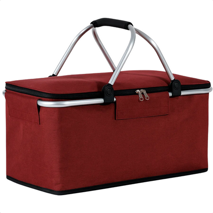 Cheqo® Opvouwbare Picknickmand - Picknickmand Rood - Koelmand Met Rits - Aluminium Frame - Oxford Cloth - Lichtgewicht Mand - Draagbare Picknickmand - Picknickmand Met Handvat - Picknickmand Voor Buiten - Picknickmand Voor Reizen