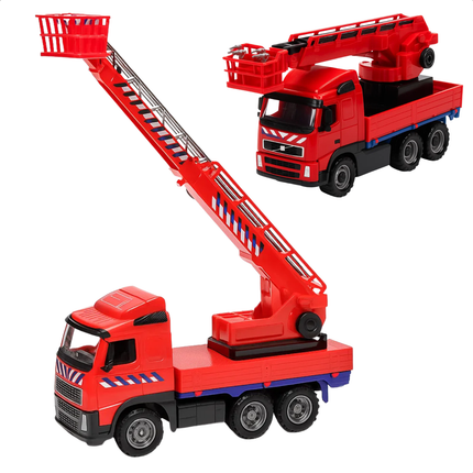 Cheqo® Brandweerauto met Uitschuifbare Ladder - Grote Brandweerauto - Brandweerauto Speelgoed - Brandweerwagen - Brandweerauto Met Ladder - Grote Speelgoedauto - Brandweerauto Voor Kinderen - Speelgoed Vrachtwagen