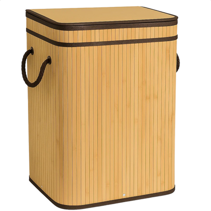 Cheqo® Bamboe Wasmand - Wasmand met Deksel - Uitneembare Wasbare Binnenzak - 72 Liter - Natuurlijk Bruin - Klapdeksel - Wasmand 1 Vak