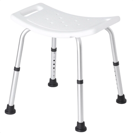 Cheqo® Verstelbare Douchekruk - Antislip Zitting - Stevige Douchekruk - In Hoogte Verstelbaar - Douchekruk Met Handvatten - Veilig Krukje Douche - Douche Kruk - Maximaal 150 kg - Revalidatie Hulpmiddel - Senioren Douchekruk