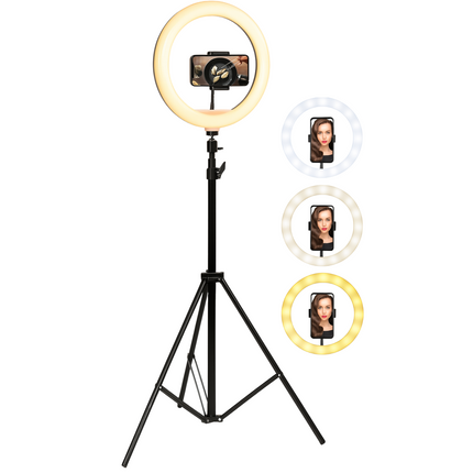Cheqo® Ringlamp met Statief – Selfie Ringlight 12” – 120 LED Lampjes – TikTok Lamp – Dimbaar Licht – 3 Lichtstanden: Cool, Warm & Neutraal – 360° Draaibaar – USB – Universele Telefoonhouder – Vlog & YouTube Licht