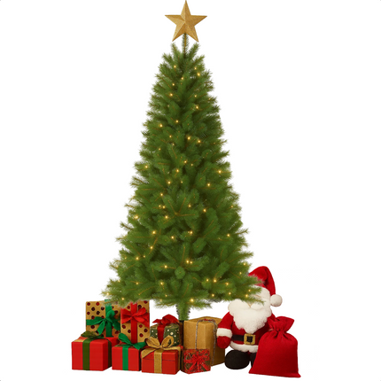 Cheqo® Kunstkerstboom met Verlichting - LED Kerstboom - Kunst Kerstboom - Groene Kunstkerstboom - Kerstboom met LED Lampjes - Verstelbare Takken - Onderhoudsvriendelijke Kerstboom - Ingebouwde Verlichting - Kunststof Kerstboom