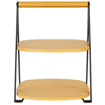 Cheqo® Bamboe Etagere - 2-Laags Etagere - Inklapbare Etagere - Serveertoren Bamboe - Bamboe En Metaal - 30 cm Hoogte - Eenvoudig Inklapbaar - Niet Vaatwasserbestendig - Bamboe Serveerplateau - 2 Lagen - Bamboe Hout - Stijlvolle Etagere