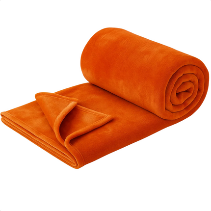 Cheqo® Fleece Deken - Plaid Flannel - Terracotta Oranje - 150 x 200 cm - Comfortabele Plaid - Zachte Textuur - Hoogwaardig Polyester - Eenvoudig Schoon Te Maken - Dekentje - Duurzame Fleece - Royale Afmetingen - Warme Deken