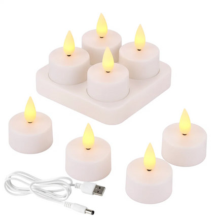 Cheqo® LED Theelichtjes Set - Waxinelichtjes Oplaadbaar en Duurzaam - Horeca LED Kaars - Kaarsjes - Veilig Alternatief voor Waxinelichtjes - Inclusief USB Kabel