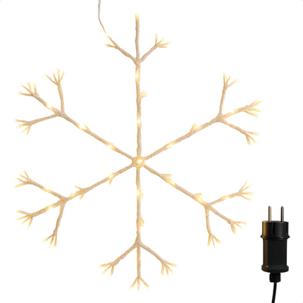 Cheqo® Verlichte Sneeuwvlok - Deurkrans - 216 Led Lampjes - Warm Wit Licht - Ø60 cm - Binnen En Buiten Gebruik - IP44 Beschermwaarde - Kerstdecoratie - Grote Sneeuwvlok - Firework Effect - 5 Meter Aansluitsnoer - Energiezuinige Verlichting