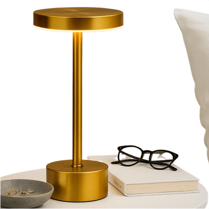 Cheqo® Gouden Tafellamp Oplaadbaar - Draadloos En Dimbaar - Touch Lamp - Nachtlamp Slaapkamer - Usb Oplaadbaar - Dimbare Tafellamp - Moderne Touch Lamp - LED Tafellamp - Tafellamp Zonder Snoer - Goud Tafellamp