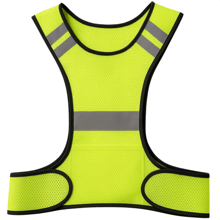 Cheqo® Reflecterend Hardloopvest - Hardloopvest Met Zak - Verstelbaar Hardloopvest - Neongeel Vest - Jogging Vest - Reflectievest Voor Hardlopen - Ademend Materiaal - Fluorescerende Stoffen - Reflecterende Stroken - Zak Met Ritssluiting