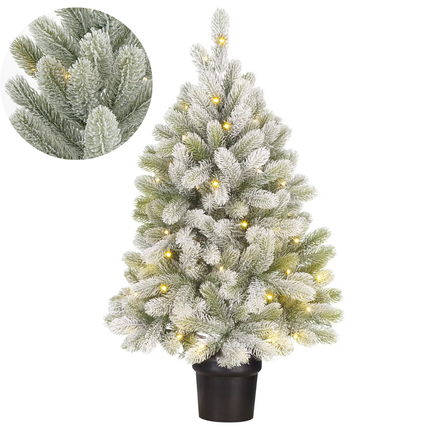Cheqo® Kunstkerstboom Met Verlichting - Kleine Kerstboom - LED Lichtjes - Warm Wit Licht - Batterij Aangedreven - Compacte Kerstboom - Tafeldecoratie Kerstboom - Subtiel Besneeuwde Takken - Sfeervolle Decoratie - PE-Takken - Mini Kerstboom