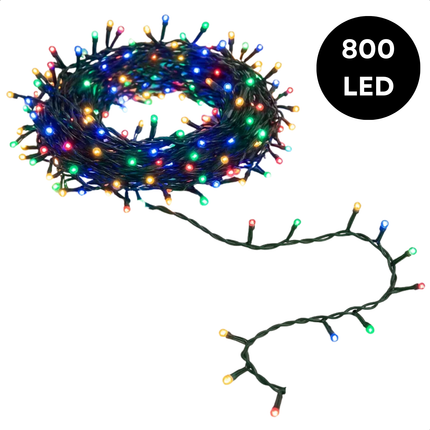 Cheqo® Microcluster Kerstverlichting - Kerstlampjes - Kerstboomverlichting  - 800 LED - 16 Meter - Multicolor Verlichting - Kerstboomverlichting - Binnen en Buiten - 8 Lichtfuncties - Timer Functie - Geheugen - IP44 Adapter