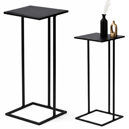 Cheqo® Bijzettafel - Zwarte Bijzettafel - Sidetable - Zwarte Sidetable - Banktafel - Zwarte Banktafel - Eindtafel - Nachtkastje - Zwart Nachtkastje - Bedtafel - Laptoptafel - Laptoptafel Voor Bank - Plantentafel - Plantenstandaard - Zuil Tafel