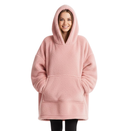 Cheqo® Hoodie Voor Vrouwen - Roze Hoodie - Oversized Hoodie - Teddy Polyester - One Size - Hoodie Deken - Roze Kleur - Comfortabele Hoodie - Casual Dameskleding - Warme Hoodie - Dames Hoodie - Trendy Damesmode - Oodie - Plaid