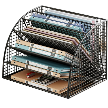 Cheqo® Brievenbak - Bureauorganiser - 6 Vakken - Documenten Opbergen - Kantoor En Thuis - Industriële Stijl - Metaal - A4-formaat - Zwart - Documenten En Magazines - Bureau Accessoires - Papierlade - Organiser Voor Kantoor