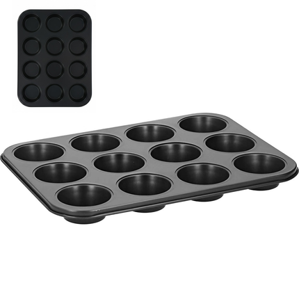 Cheqo® Muffinbakvorm 12 Vaks - Muffinvorm 12 Vaks - Cupcake Bakvorm 12 Vaks - Muffin Tray 12 - Cupcake Tray 12 - Bakblik Muffins 12 - Muffin Bakplaat - Cupcake Bakplaat - Muffinvorm - Muffinbakvorm