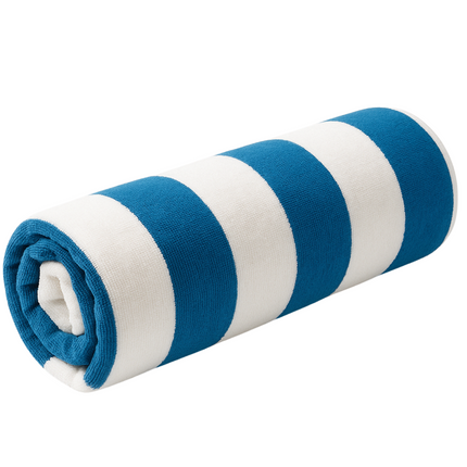 Cheqo® XL Strandlaken Katoen - Strandkleed - Gestreept Blauw/Wit - Absorberend en Groot