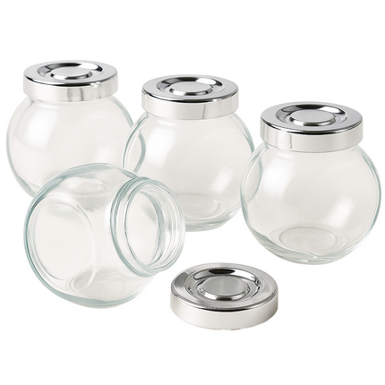 Cheqo® Glazen Voorraadpotten - Voorraadpotten Met Deksel - Kruidenpotjes Glas - Opbergpotten Keuken - Glazen Pot Met Schroefdeksel - Glazen Pot Voor Kruiden - Glazen Pot Voor Thee - Ronde Glazen Pot - Set Van 4 Potten - 200 ml Glazen Pot