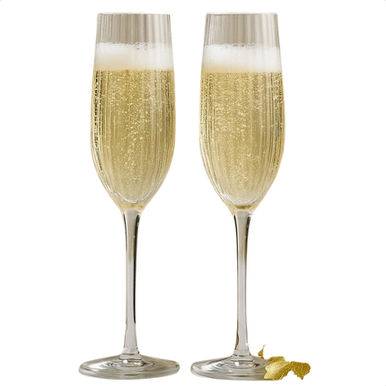 Cheqo® Champagneglazenset - Set Van 2 - 250 Ml Inhoud - Trendy Design - Glaasje Bubbels - Elegant Design - Champagneflûtes - Glazen Voor Champagne - Stijlvolle Glazen - Luxe Uitstraling - Glazen Voor Cava - Champagneglazen