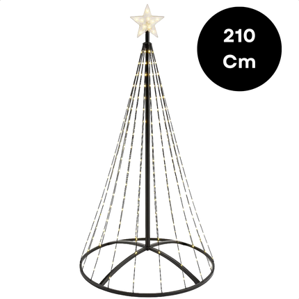 Cheqo® Kerstboom Vlaggenmast - LED Kerstboom voor Buiten  - Vlaggenmast Verlichting - Warm Wit Licht - Buiten Kerstboom - Zwart Frame - Afstandsbediening - 210 cm Hoogte - IP44 Adapter - Geschikt Voor Buiten