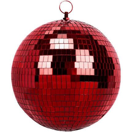 Cheqo® Kerst Discobal - Spiegelbol 30 CM - Rode Spiegelglas - Disco Bal Rood - Eenvoudig Op Te Hangen - Kerstversiering - Feestdagen Decoratie - Discobal Ornament - Spiegelglas Discobal - Kerstdecoratie