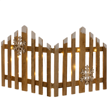 Cheqo® Kersthek Met LED Kerstverlichting - Houten Kersthek - Warm Wit LED - Automatische Timer - Kerstdecoratie Hek - LED Kerstverlichting - Kerstversiering Hout - Batterij - Decoratief Hek