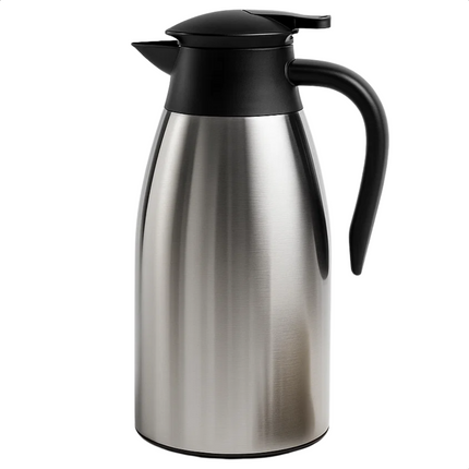 Cheqo® Thermoskan 2 Liter - RVS Thermoskan - Dubbelwandige Thermoskan - Lekvrije Thermoskan - Isolerende Kan - Warme en Koude Dranken - Thermoskan met Handgreep - 1-Hand Bediening - Roestvrij Staal - Thermoskan voor Koffie