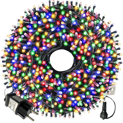 Cheqo® Kerstverlichting Multicolor - LED Lichtsnoer - 720 LED Lampjes - 54 Meter Lengte - Binnen En Buiten - Groen Snoer - IP44 Adapter - Kerstboomverlichting - Feestverlichting - Lichtslinger - Veelkleurig - Kerstlampjes