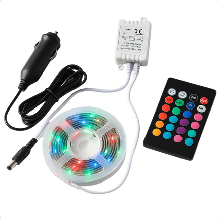 Cheqo® LED Strip 2 Meter - RGB LED Strip - Zelfklevende LED Strip - Draadloze Afstandsbediening - 12V/24V Aansluiting - Sfeerverlichting LED - Auto LED Verlichting - Caravan LED Strip - Dimbare LED Strip - 60 Led's - Infrarood Bediening