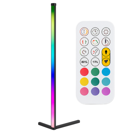 Cheqo® LED Hoeklamp RGB en Wit Licht – Staande Lamp met Muziek Sensor – Dimbaar Licht met Afstandsbediening – USB-C Oplader – 15W – 360 Lumen – Gaming Lamp – Sfeerverlichting Woonkamer – Slimme Verlichting – Disco Lamp – Thuis Bioscoop