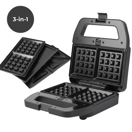 Cheqo® 3-in-1 Toaster – Verwisselbare Bakplaten – Tosti/Grill/Wafelijzer – Belgische Wafels – Tostiijzer - Wafelijzer - Grill - Wafel Ijzer - Tosti Ijzer - Wafels Maken - Tosti Grill - Grillplaat Tosti - Grill IJzer