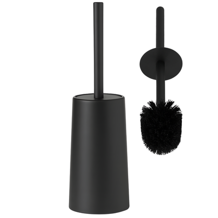 Cheqo® Toiletborstel Met Houder - Mat Zwart Toiletborstel - Modern Design WC Borstel - Gesloten Model Toiletborstel - Stevige Borstelharen - Geschikt Voor Toilet - Geschikt Voor Badkamer - Kunststof Toiletborstel - Toilet Borstel