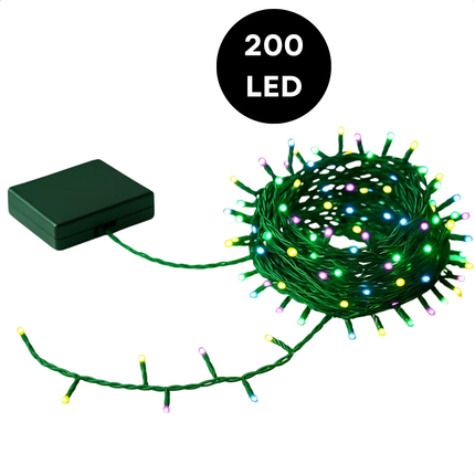 Cheqo® Micro Clusterverlichting - 200 Led Lampjes - Soft Multi Colour - Batterij Aangedreven - 8 Lichtfuncties - Geheugenfunctie - Timer Functie - 6 Uur Aan - 18 Uur Uit - Kerstverlichting - Kerstboomverlichting - Kerstlampjes