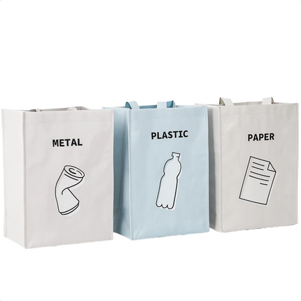 Cheqo® Afvalzakken Set - Afval Scheiden - Recycle Zakken - Koppelbare Afvalzakken - 3 Stuks - Klittenband Bevestiging - PP Materiaal - Milieuvriendelijk - Herbruikbare Zakken - Afval Sorteren - Kunststof Zakken