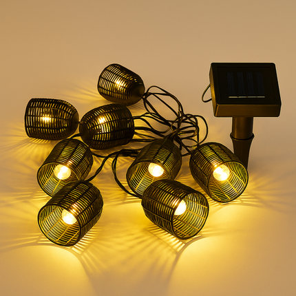 Cheqo® Solar LED Lichtslang - Lichtsnoer -  Tuinverlichting op Zonneenergie - Buitenverlichting Lichtslinger - Tuinverlichting Solar - Sfeerverlichting Buiten - Waterbestendig - Zwart Kunststof