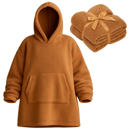 Cheqo® Teddy Hoodie Deken voor Vrouwen Bruin - Bruine Teddy Hoodie - Snuggle Hoodie - Cuddle Hoodie - Hoodie Blanket - Oodie Plaid - Deken - Oversized Hoodie - One Size