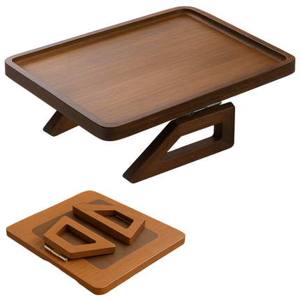 Cheqo® Armleuning Dienblad - Bamboe Dienblad - Antislip - Bruine Kleur - Inklapbaar Dienblad - Bank Dienblad - Bamboe