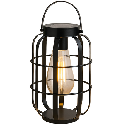 Cheqo® Solar Tafellamp Buiten – Draagbare Lantaarn op Zonne-energie – LED Warm Wit Licht – IP44 Spatwaterdicht – Tuinverlichting – Terras & Balkon Verlichting – Metalen Behuizing – Zonder Bedrading – Oplaadbare Batterij