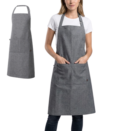 Cheqo® Keukenschort Zwart - Kookschort Zwart - Schort Zwart - Bbq Schort Zwart - Unisex Schort Zwart - Horeca Schort Zwart - Professioneel Keukenschort Zwart